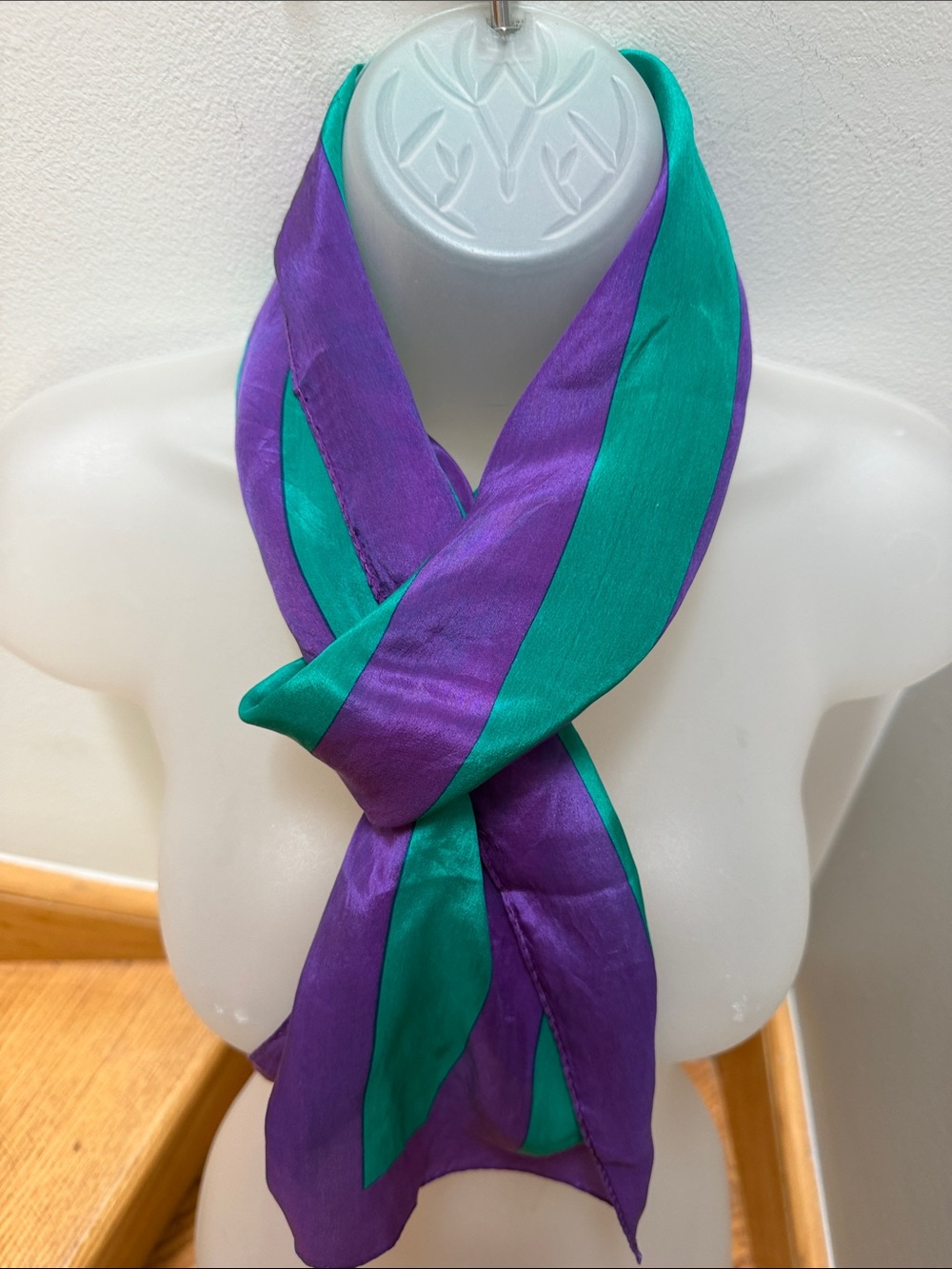 Kenya Vintage Silk Striped Scarf | Green & Purple 80’s